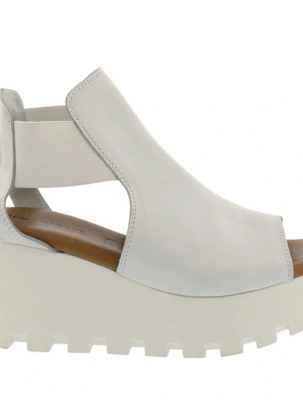 Piampiani White Platform Peep Toe Slide with Elastic Heel Strap